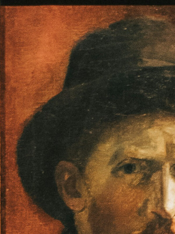 Detail from Rembrandt's portrait, elderly man with hat.