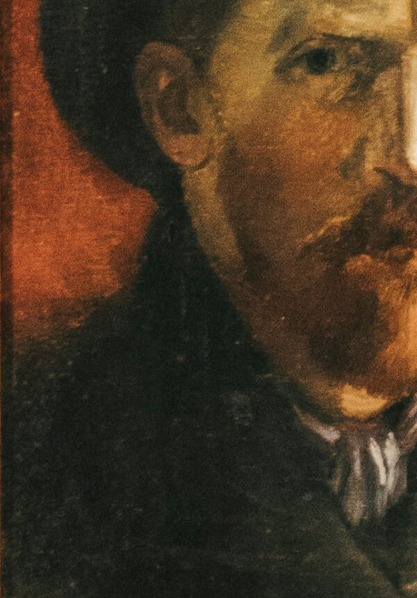 Portrait of Van Gogh with warm, orange hues.